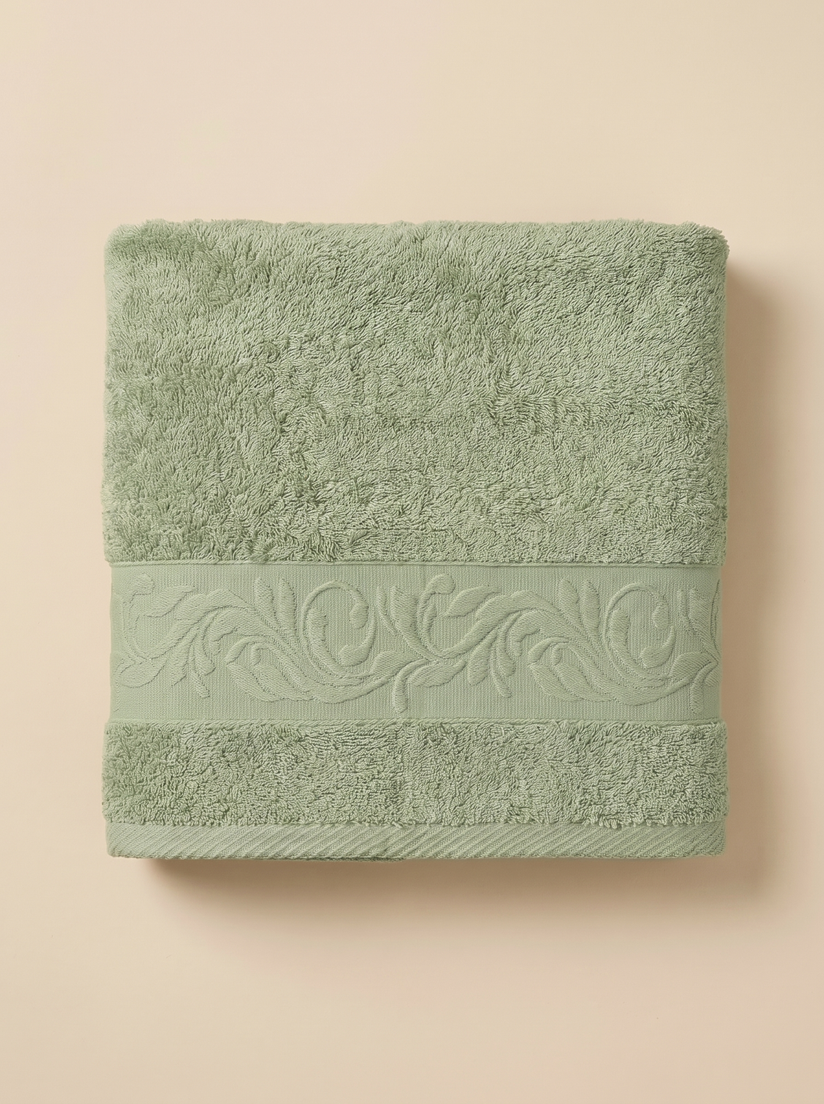 Linoa 450 Hudoo in sage green 100% cotton towel, studio product shot