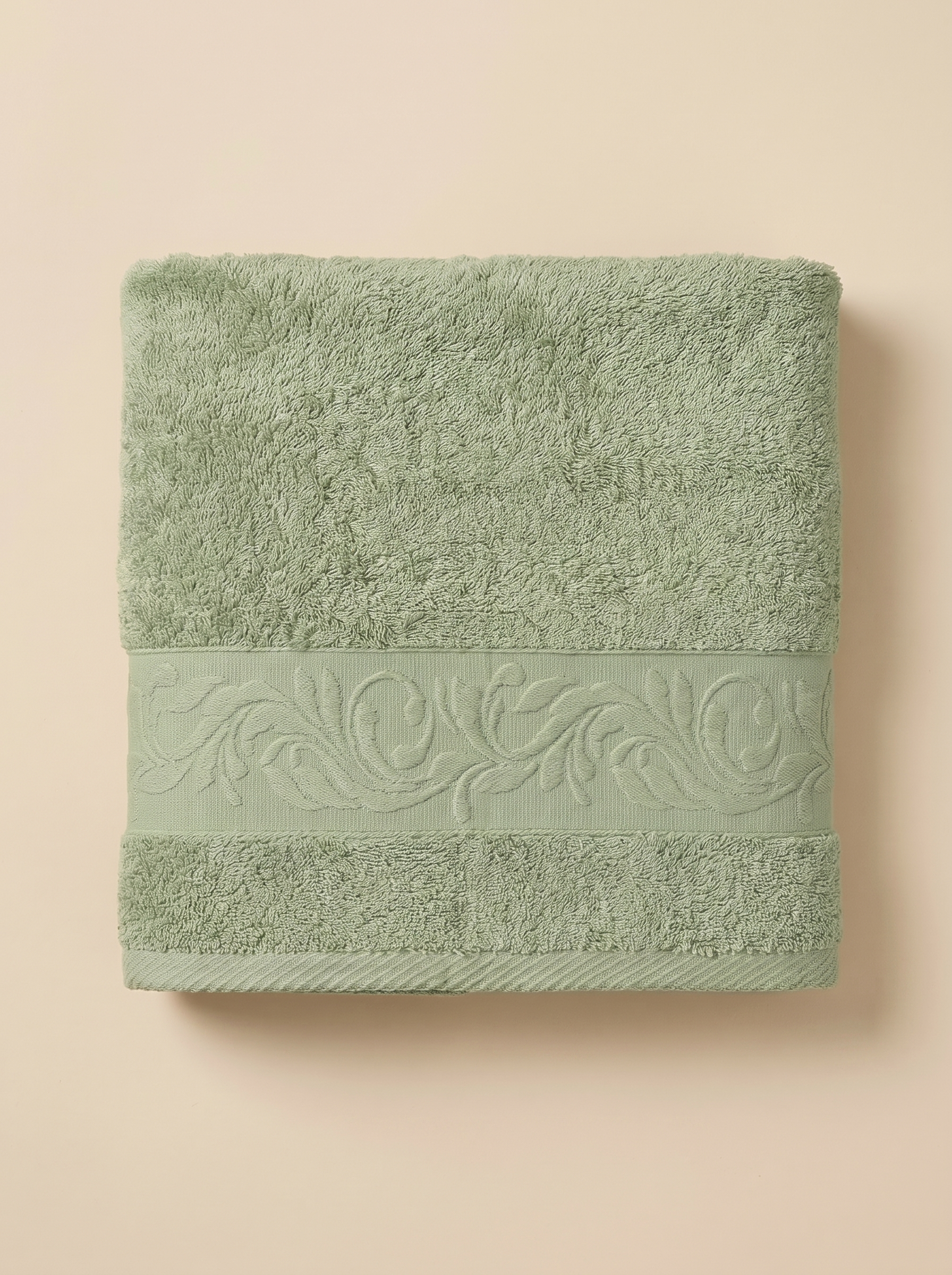 Linoa 450 Hudoo in sage green 100% cotton towel, studio product shot