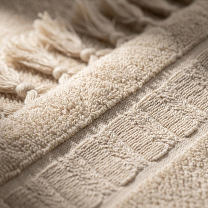 Linoa 450 Sakeena in mocha brown 100% cotton towel, macro close-up of the cotton pile