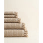 Linoa 450 Sakeena in mocha brown 100% cotton towel, neatly folded stack