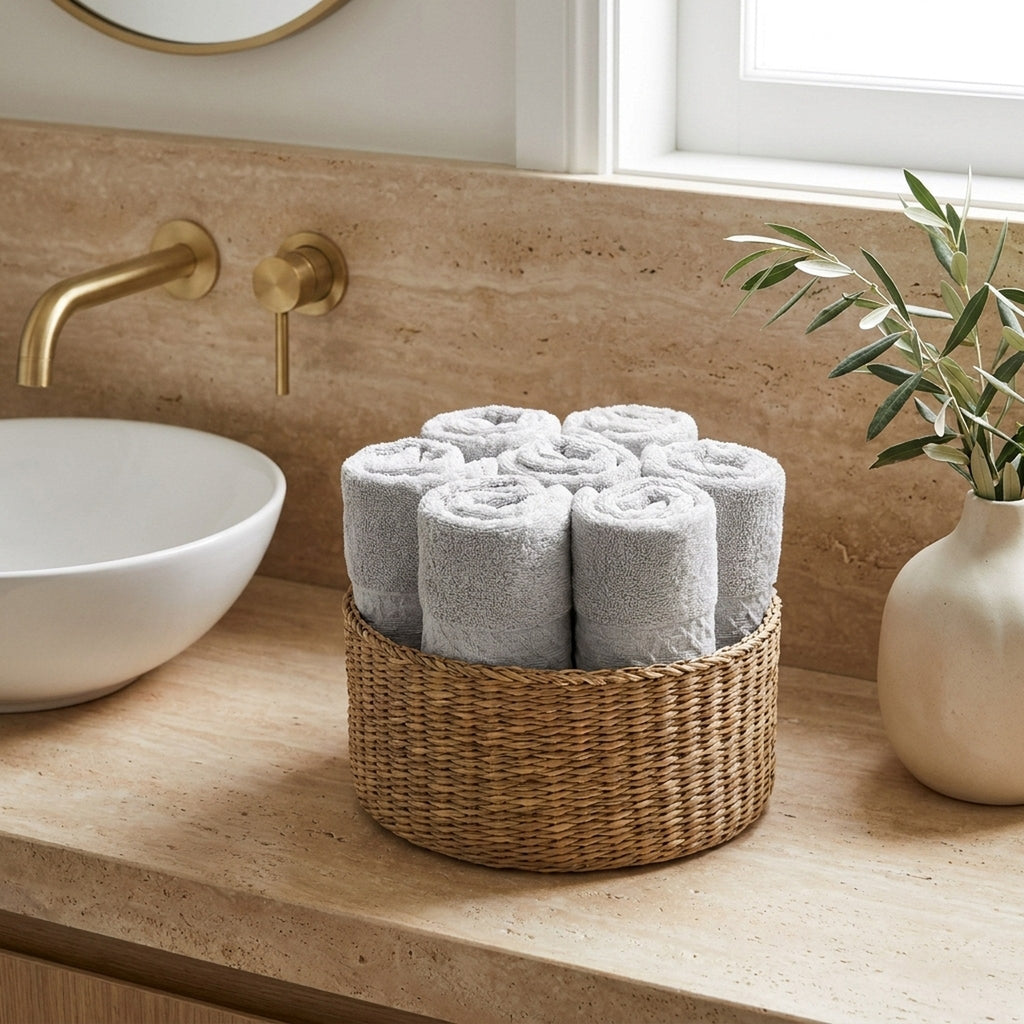 Linoa Everyday Makhmal — Grey, face towel in basket