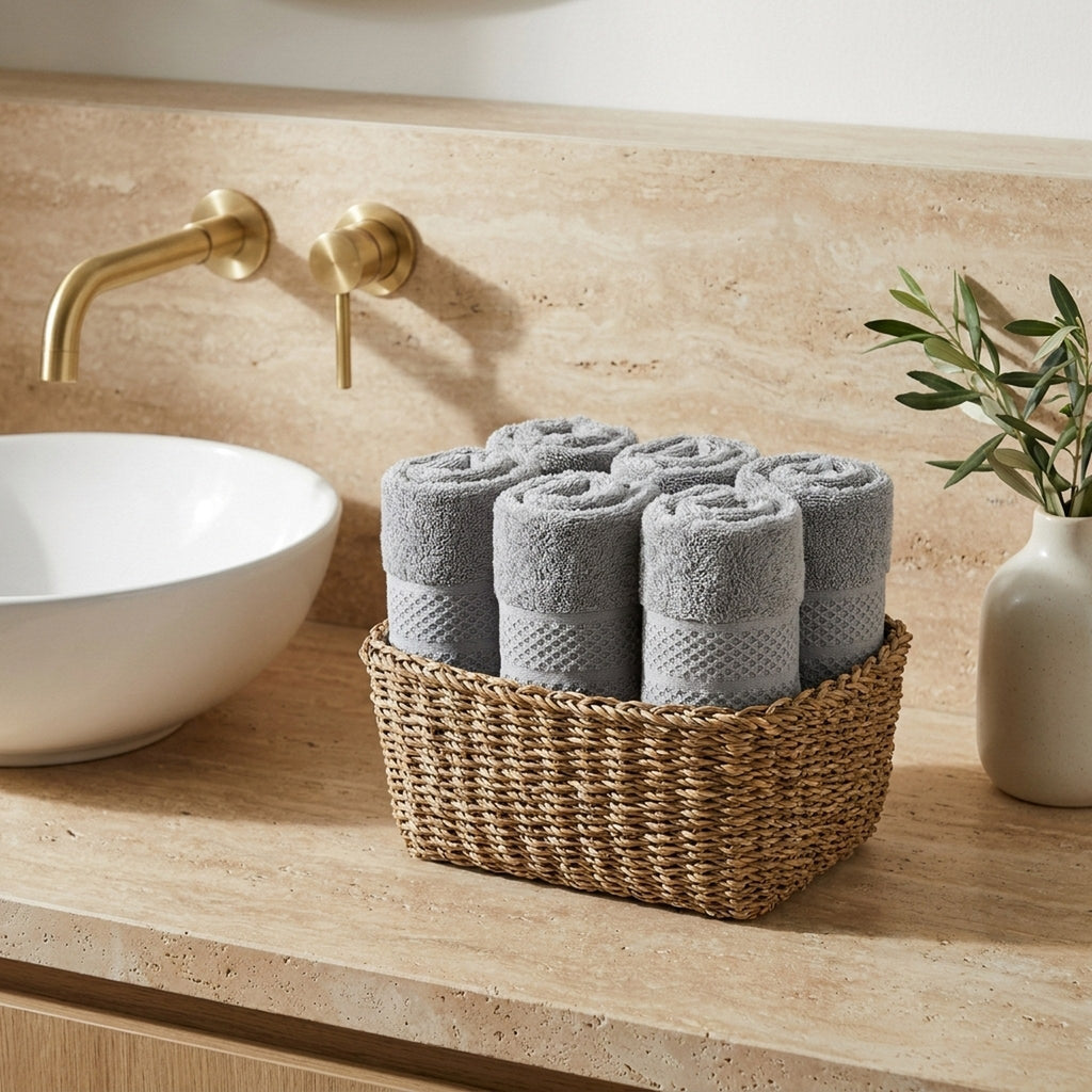 Linoa Everyday Naeem — Grey, face towel in basket