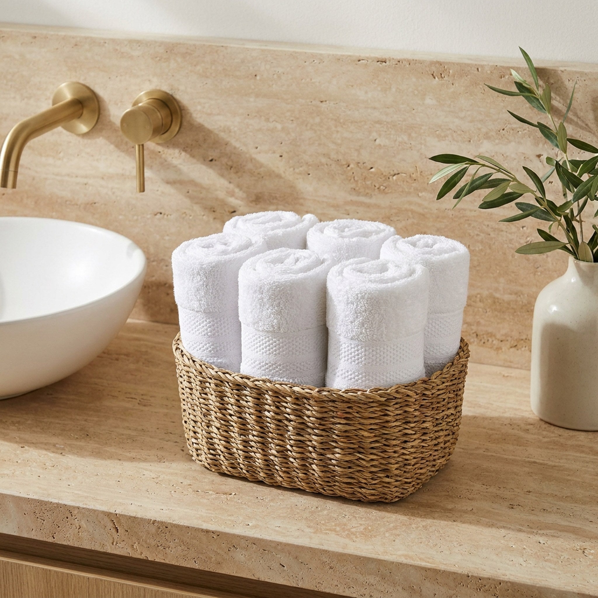 Linoa Everyday Naeem — White, face towel in basket