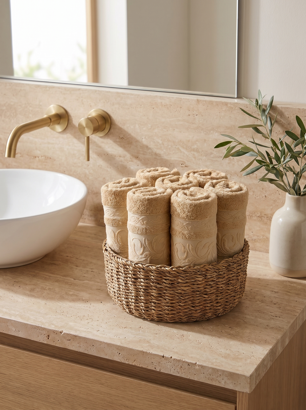 Linoa Everyday Reesha — Sand, face towel in basket