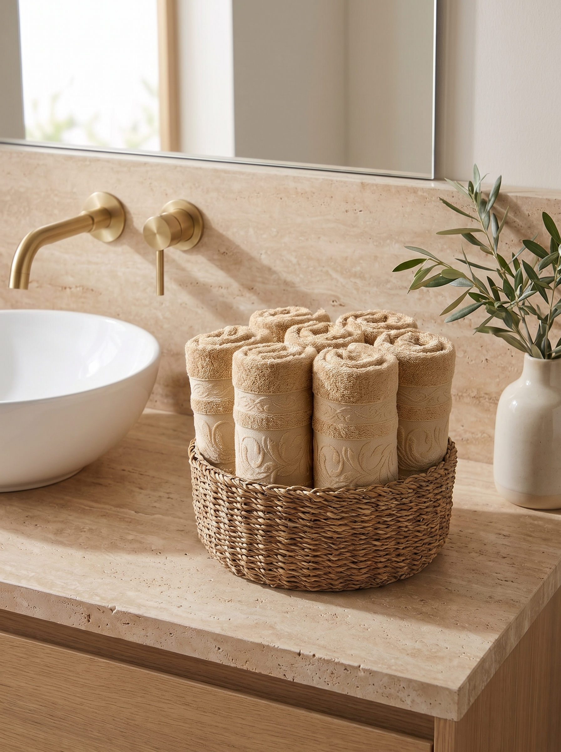 Linoa Everyday Reesha — Sand, face towel in basket