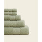 Linoa 550 Reesha Feather in sage green 100% cotton towel, neatly folded stack