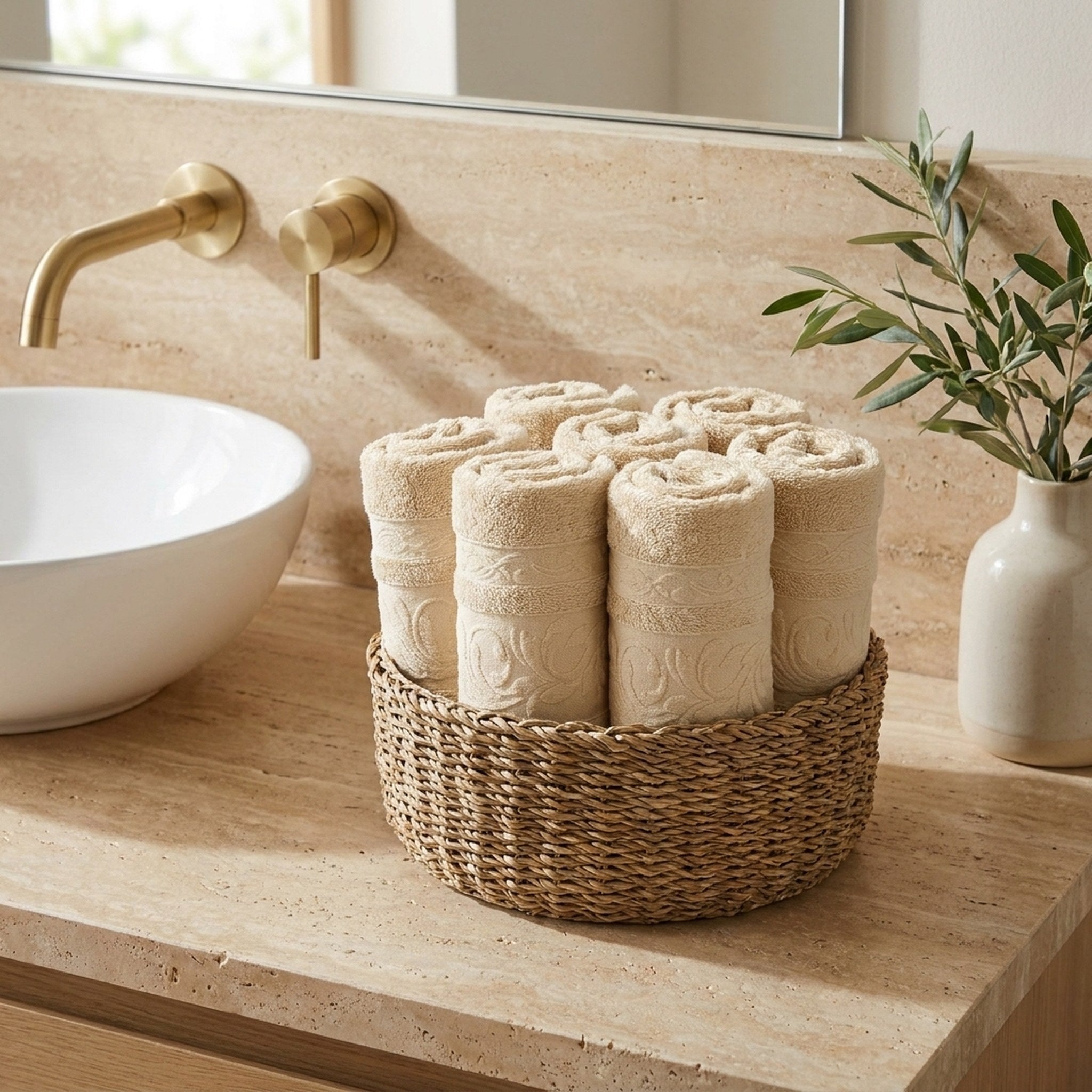 Linoa Everyday Reesha — Cream, face towel in basket