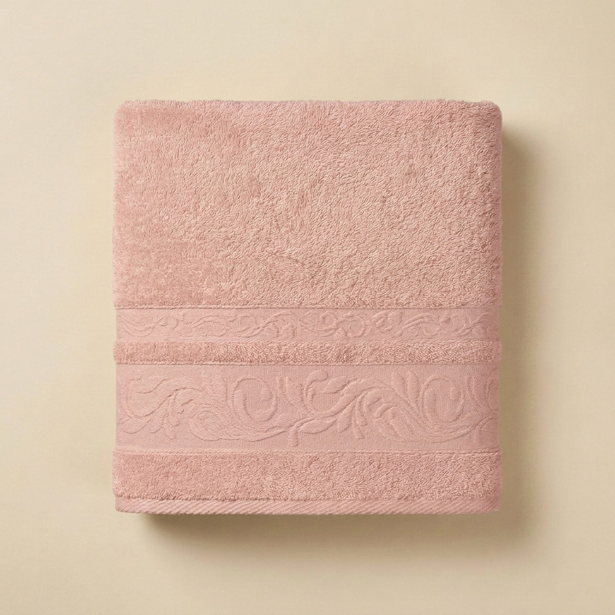 Linoa 550 Reesha Feather in blush pink 100% cotton towel, studio product shot