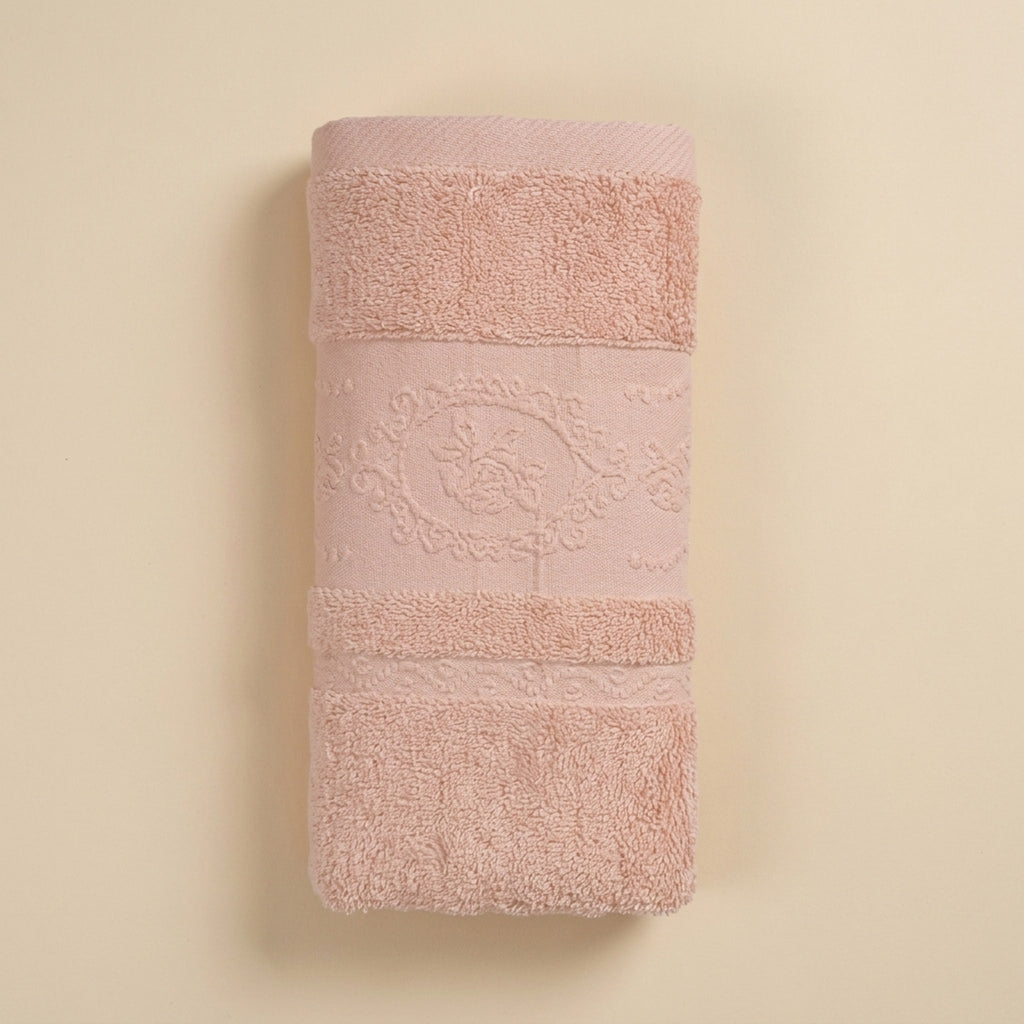 Linoa 650 Fakhm Luxe in blush pink 100% cotton towel, studio product shot
