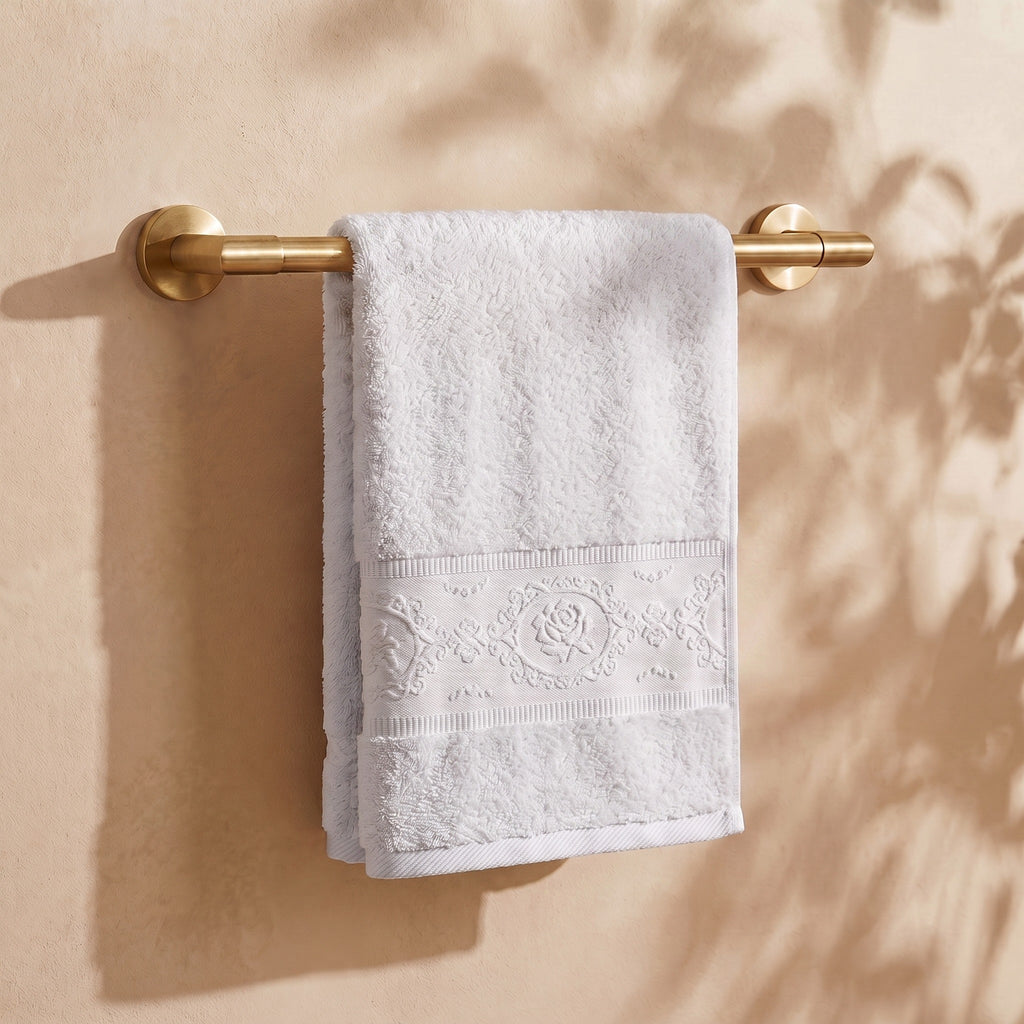 Linoa Signature Fakhm — White, draped, rose-medallion border