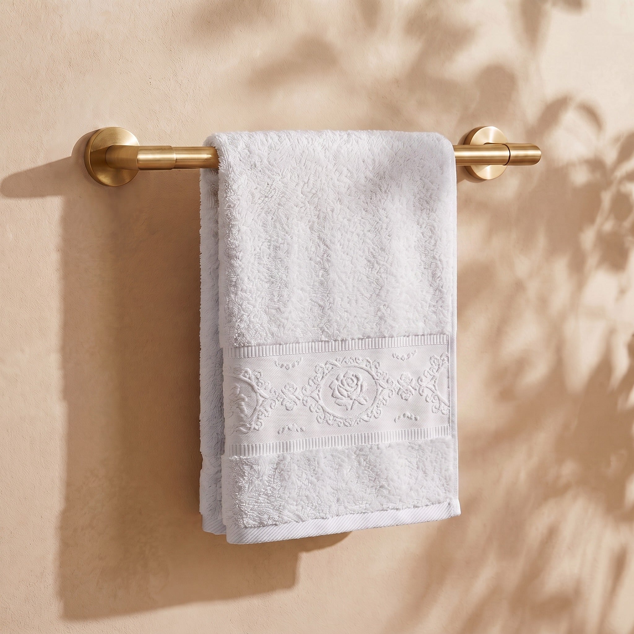 Linoa Signature Fakhm — White, draped, rose-medallion border