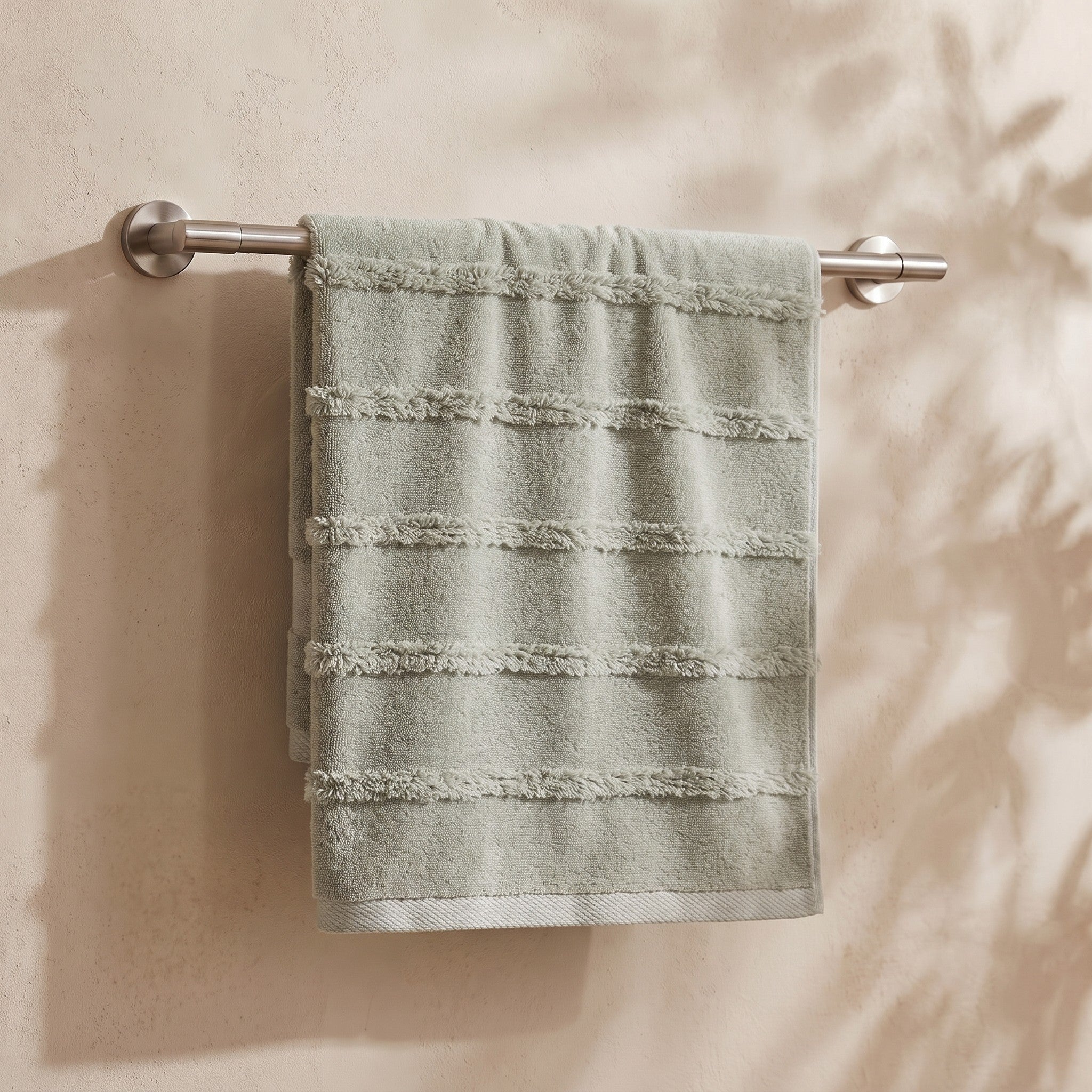 Linoa Naem+ Spa sage towel hanging, tufted stripe weave