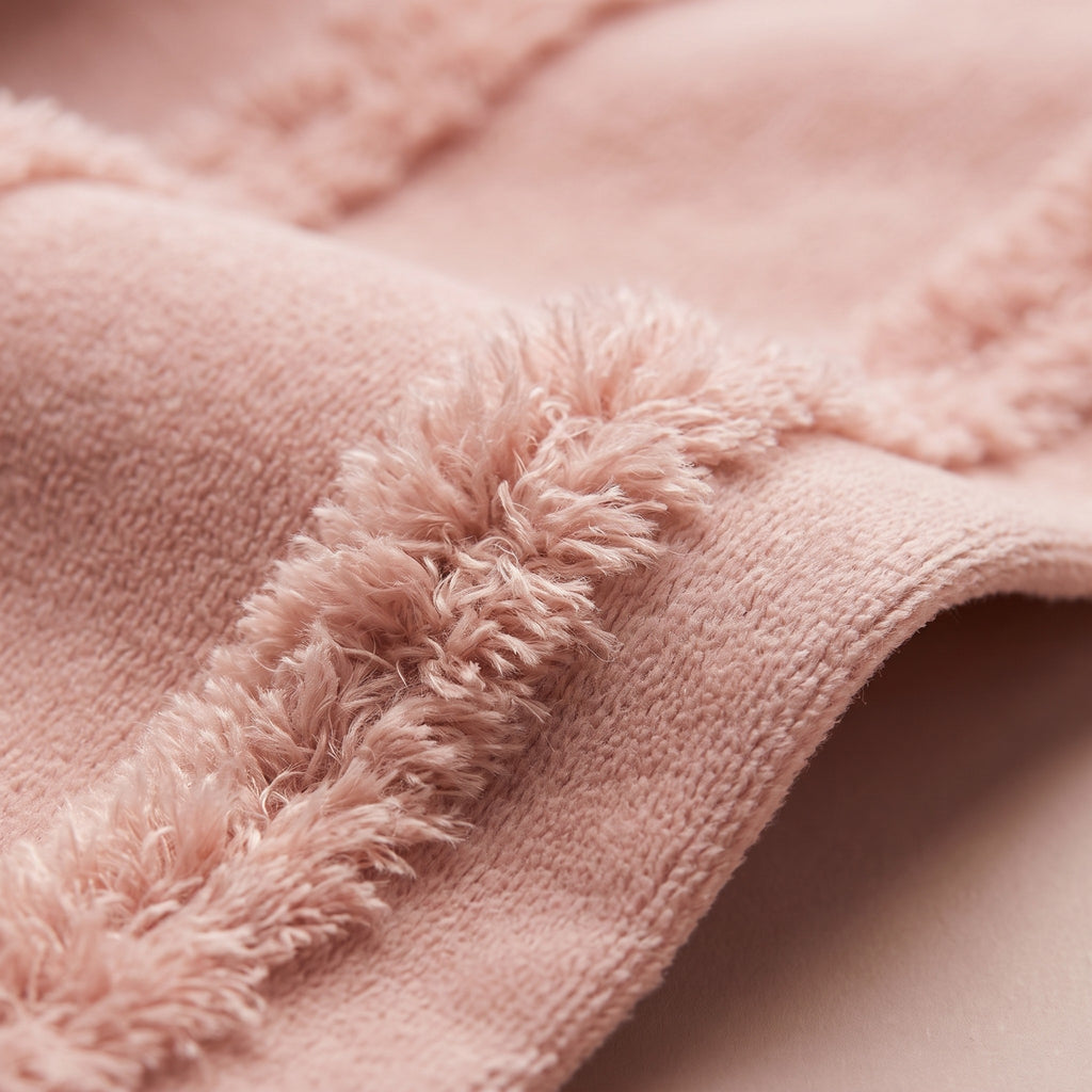 Linoa 650 Naem+ Spa in blush pink 100% cotton towel, macro close-up of the raised tufted stripe weave
