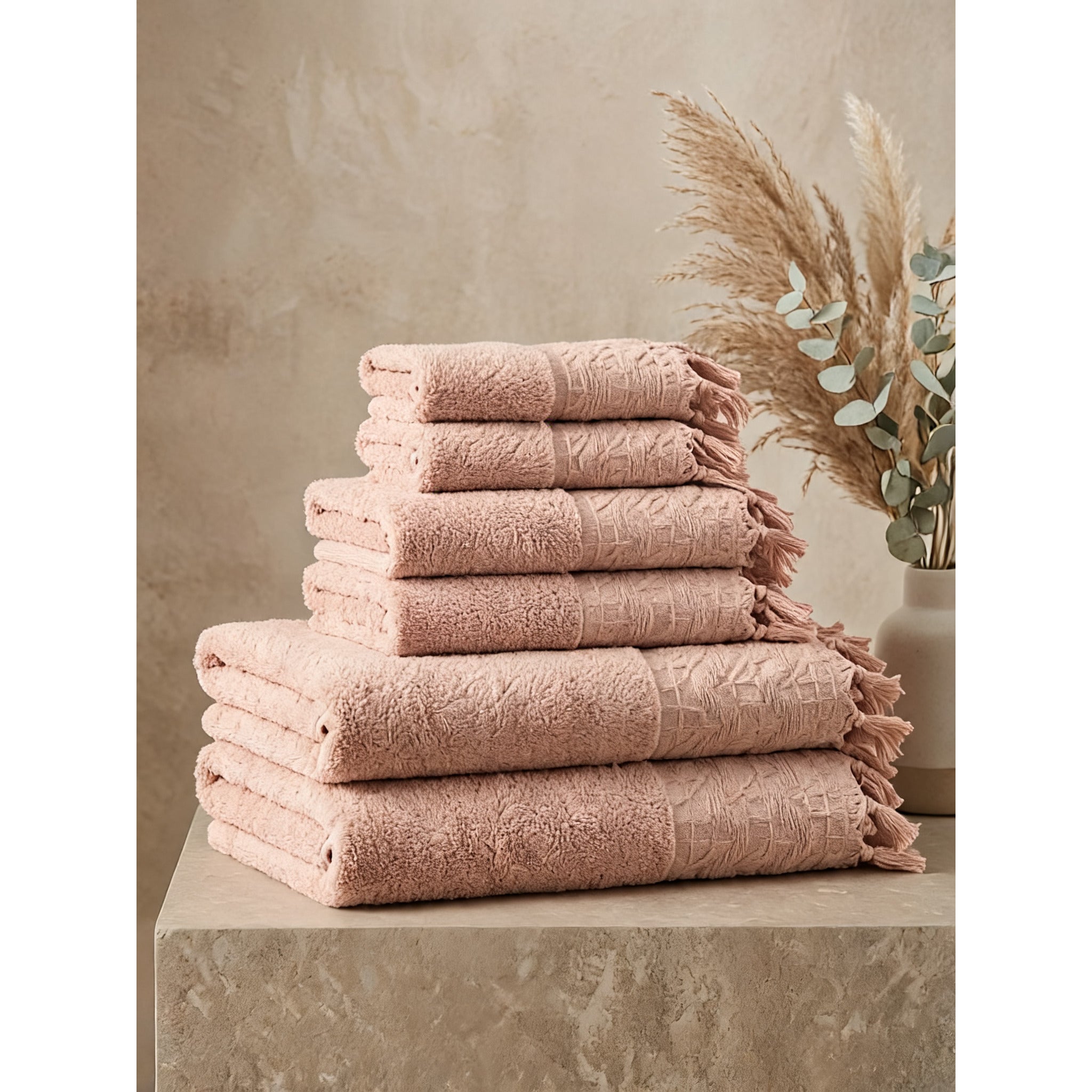 Linoa Everyday Set · Makhmal 550 in Blush Pink, 6-piece folded stack