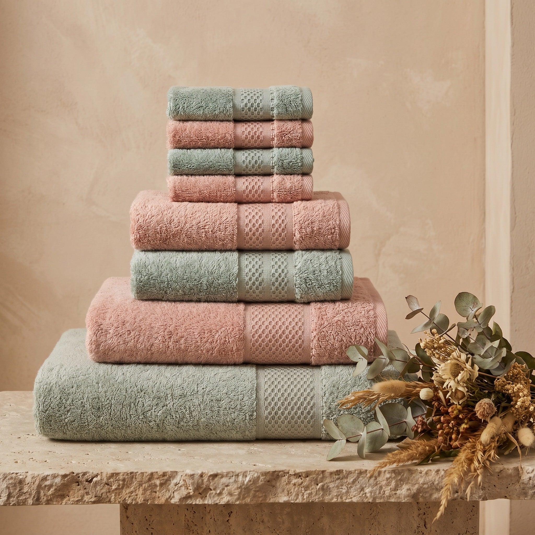 Linoa Family · Naeem in Sage & Blush Pink — 9-piece two-tone stack