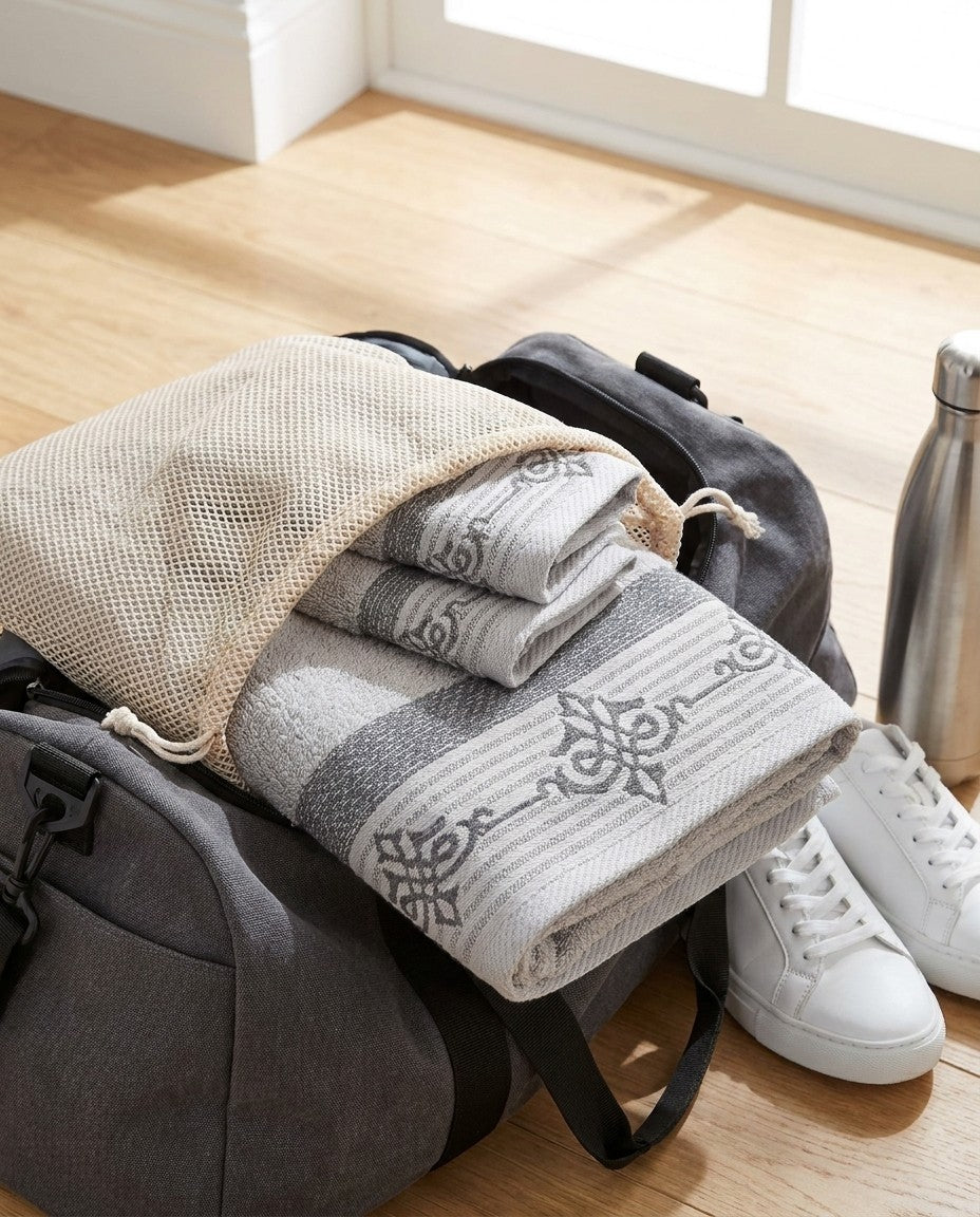 Linoa Gym Raha towel set — Grey — gym bag