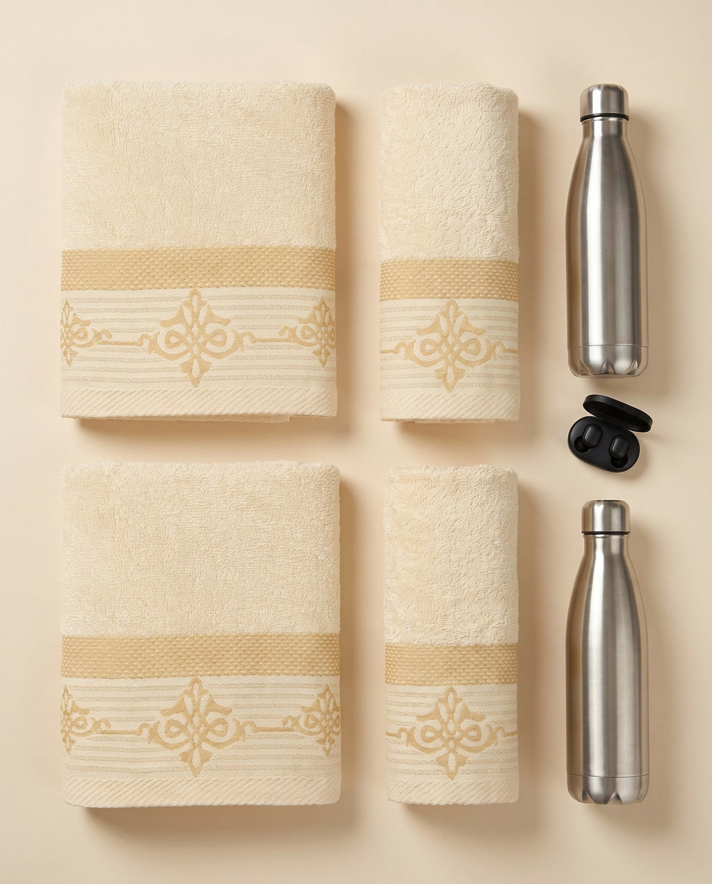 Linoa Gym Raha towel set — Off-white — flat-lay