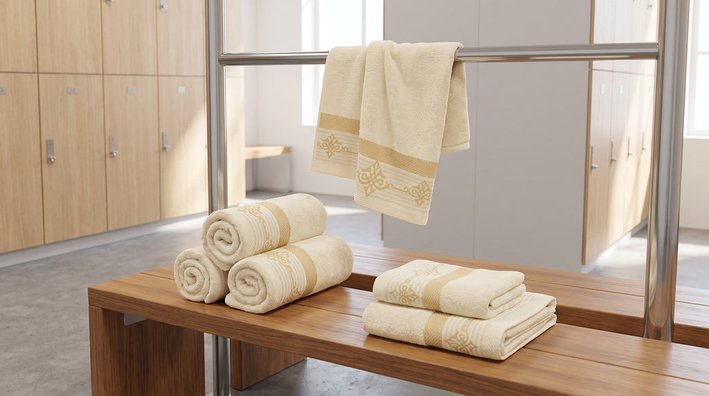 Linoa Gym Raha towel set — Off-white — locker scene