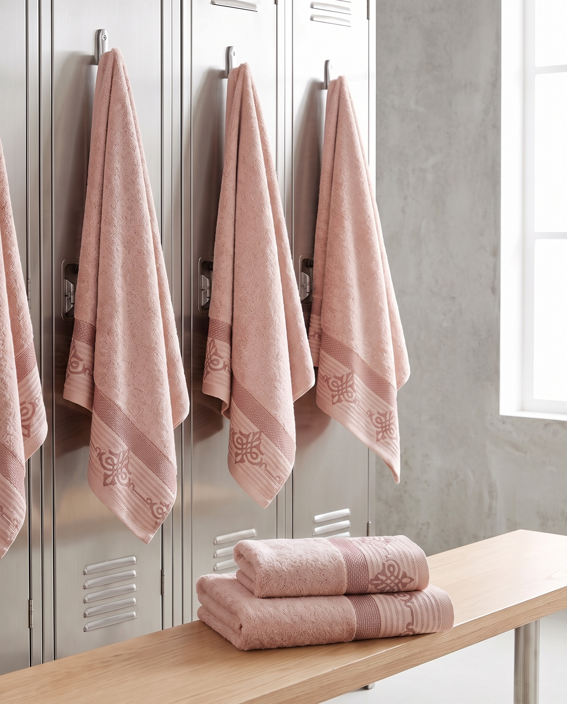 Linoa Gym Raha towel set, Blush Pink colourway, hook shot