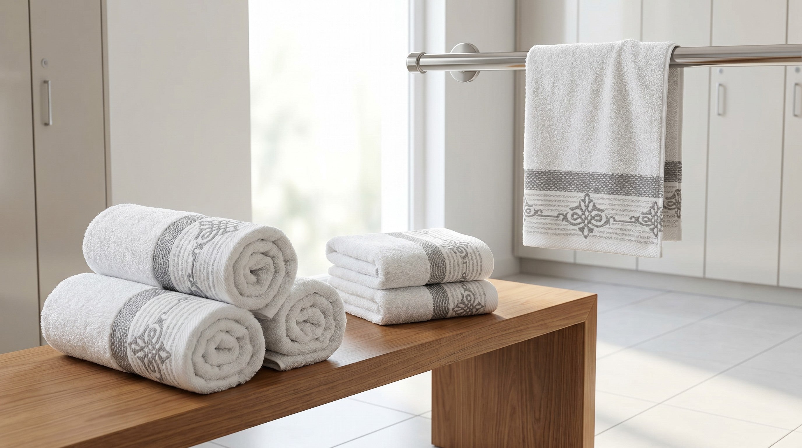 Linoa Gym Raha towel set — White — locker scene