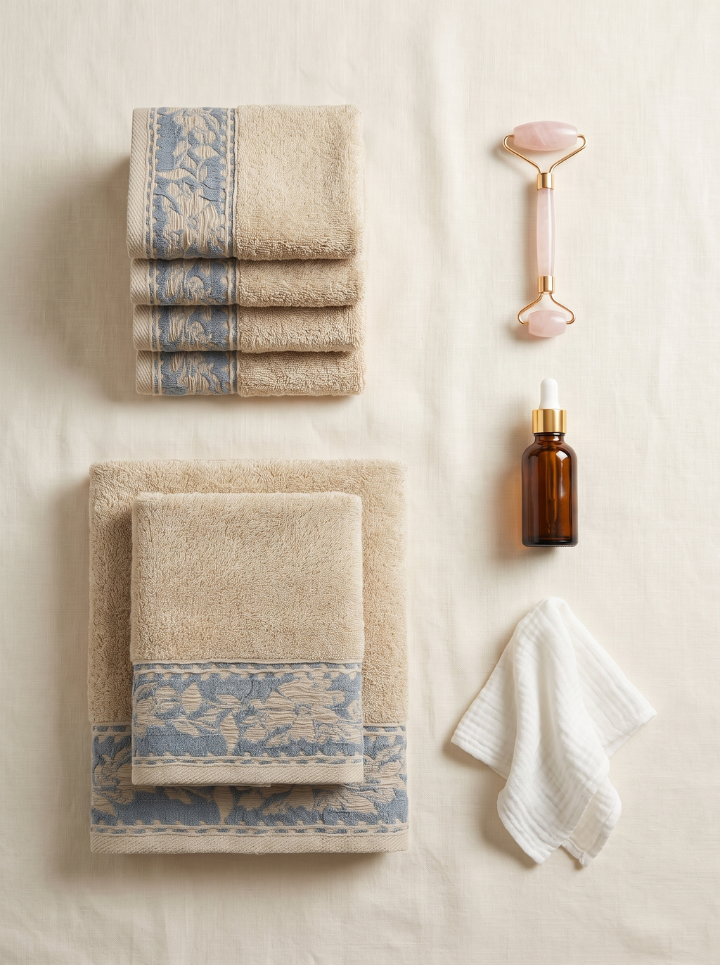 Linoa Spa Ritual — vanity scene (Sand), 2 hand + 4 face