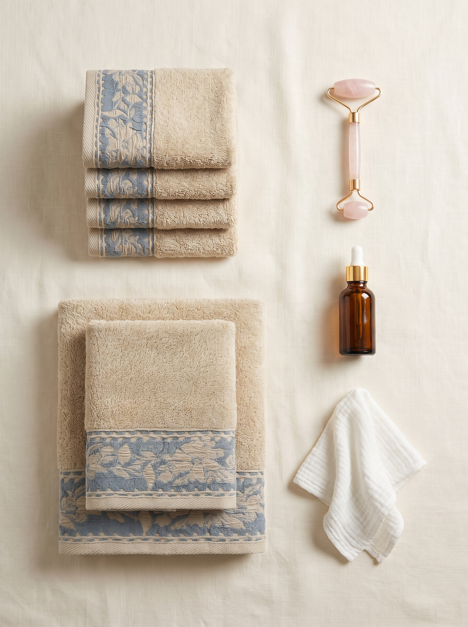 Linoa Spa Ritual — vanity scene (Sand), 2 hand + 4 face