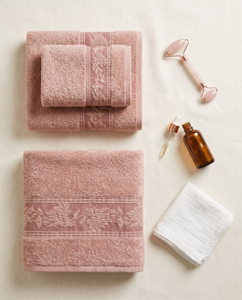 Linoa Spa Ritual — skincare flat-lay (Pink)