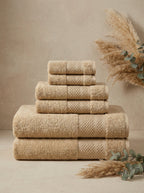 Linoa Signature Set · Naeem 550 in Sand (alt), 6-piece folded stack