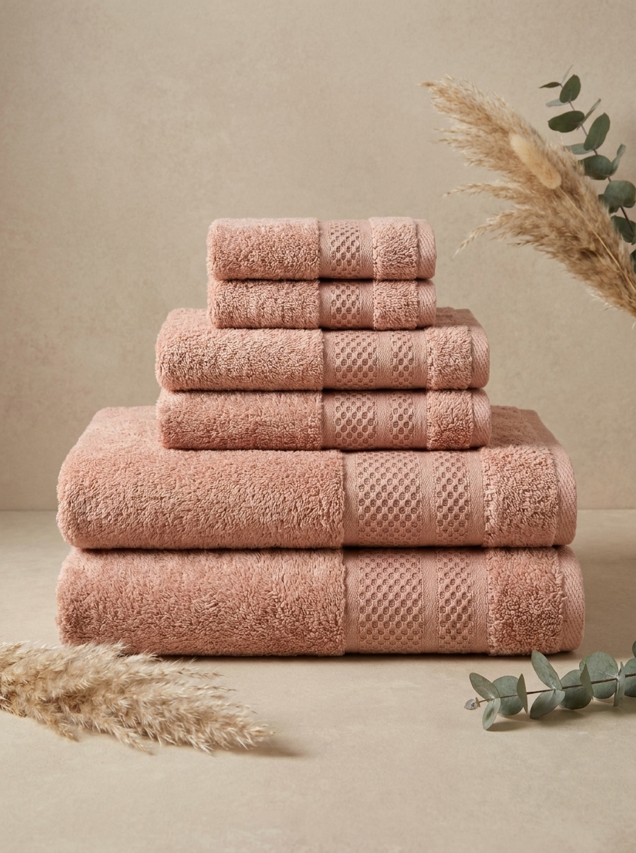 Linoa Everyday Set · Naeem 550 in Blush Pink, 6-piece folded stack