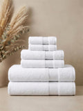 Linoa Signature Set · Naeem 550 in White, 6-piece folded stack