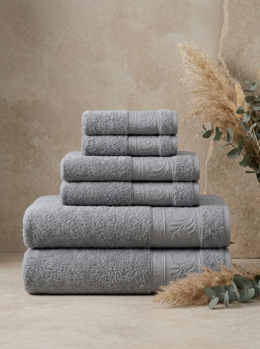 Linoa Everyday Set · Reesha 550 in Grey, 6-piece folded stack