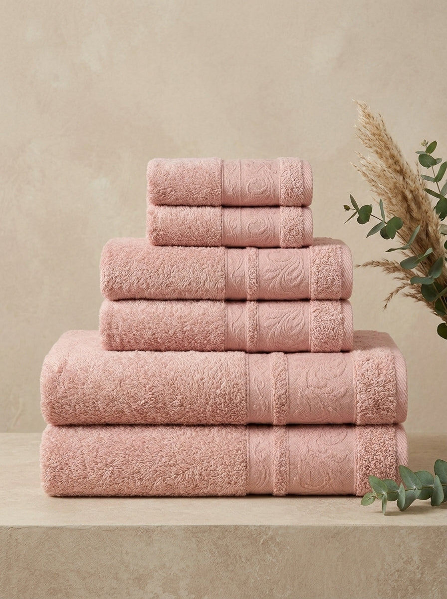 Linoa Everyday Set · Reesha 550 in Blush Pink, 6-piece folded stack