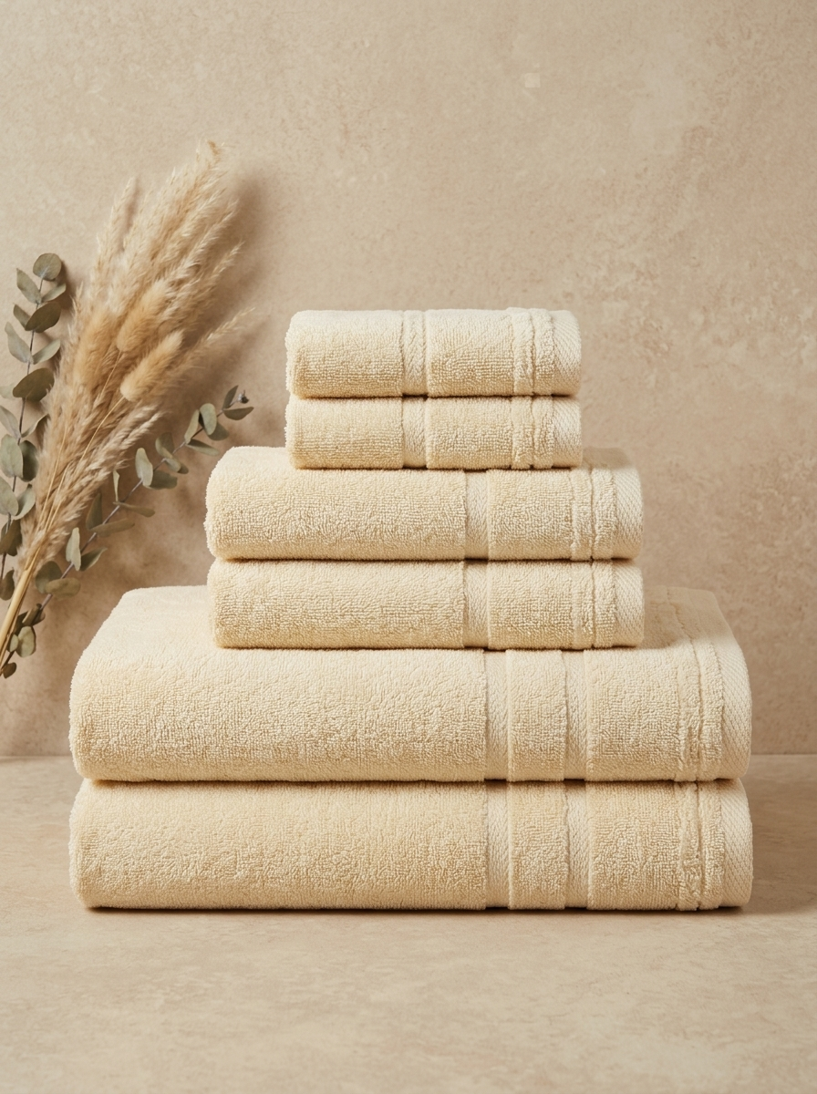 Linoa Signature Set · Naem+ 650 in Cream, 6-piece folded stack