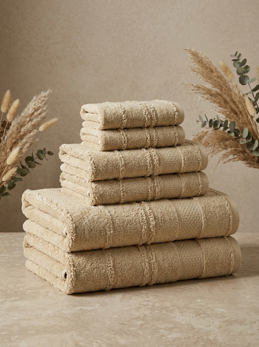 Linoa Signature Set · Naem+ 650 in Sand, 6-piece folded stack